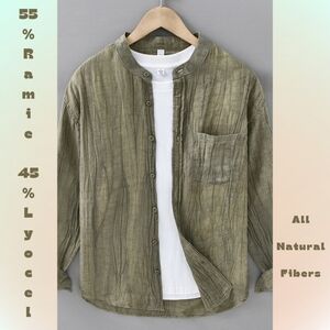 Forrest Washed Natural Fabric Button-Up Long-Sleeve Shirt